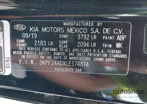 2020 Kia Forte Lxs from USA, damaged, VIN 3KPF24ADXLE174814